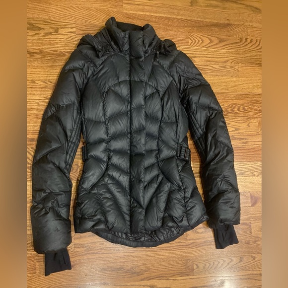 lululemon athletica Jackets & Blazers - Lululemon | Black Down Puff Hooded Jacket Zip Pockets Zipper & Snaps  Sz 4